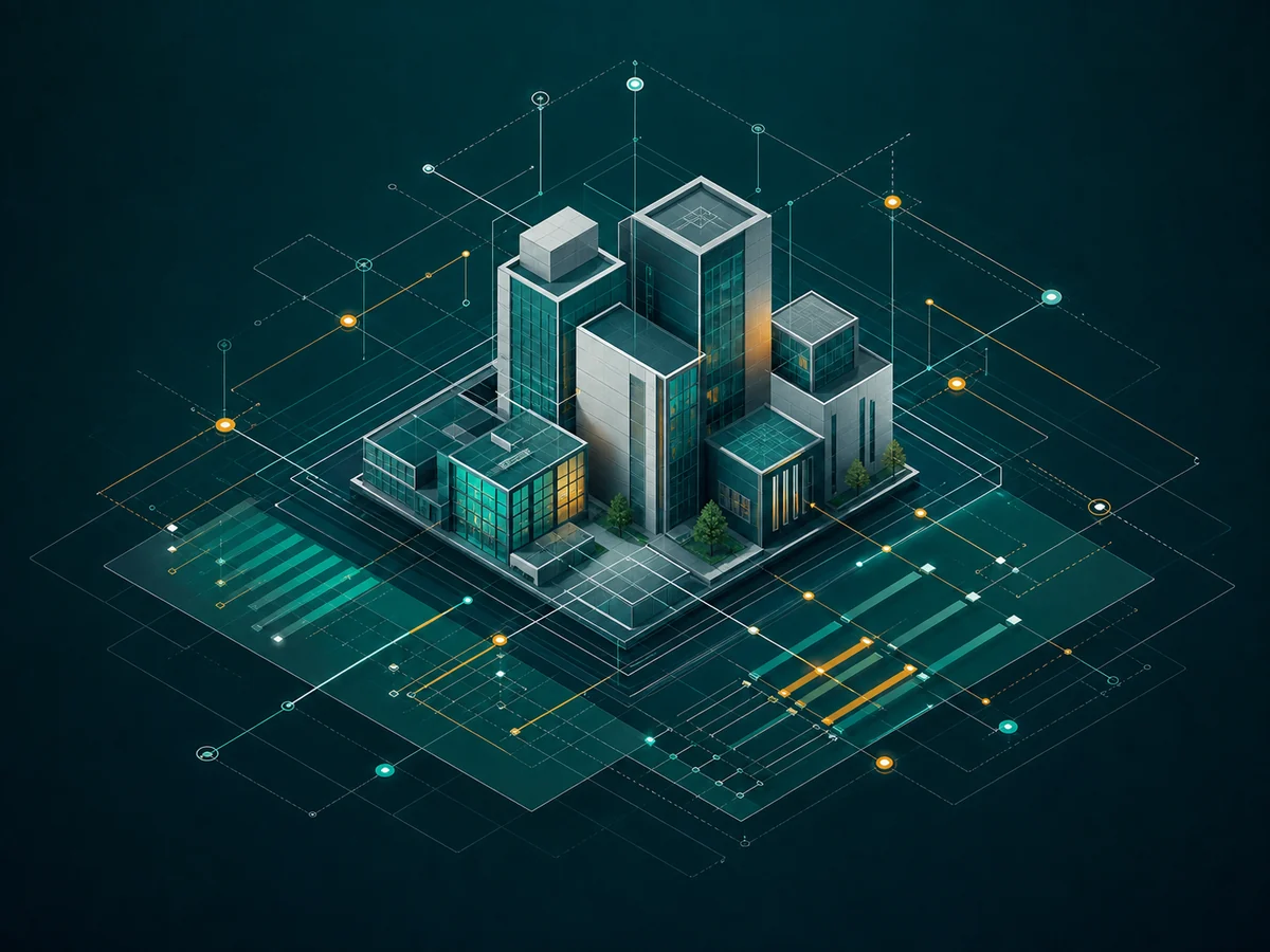 Abstract property-grid and ledger artwork for ProSync